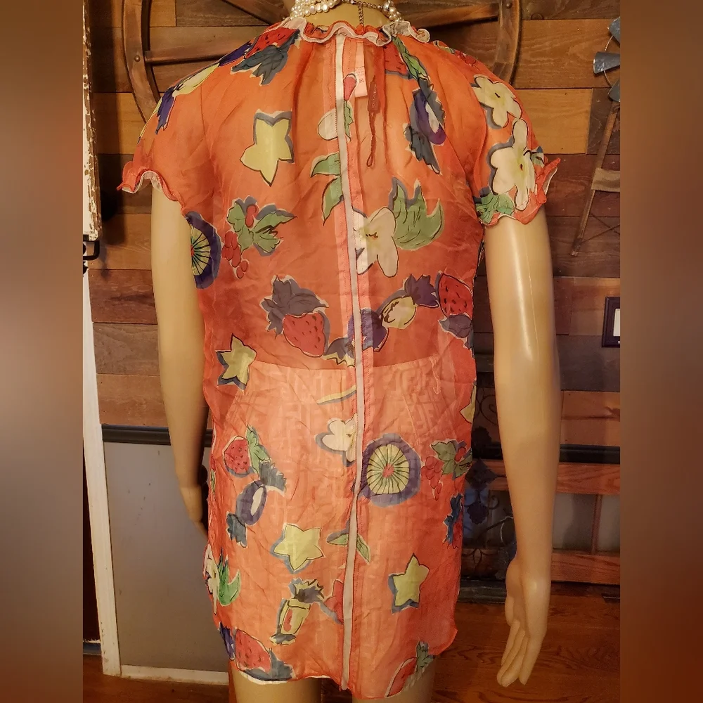 Dolce & Gabbana Red Floral Silk Semi Sheer Blouse - Picture 6 of 12